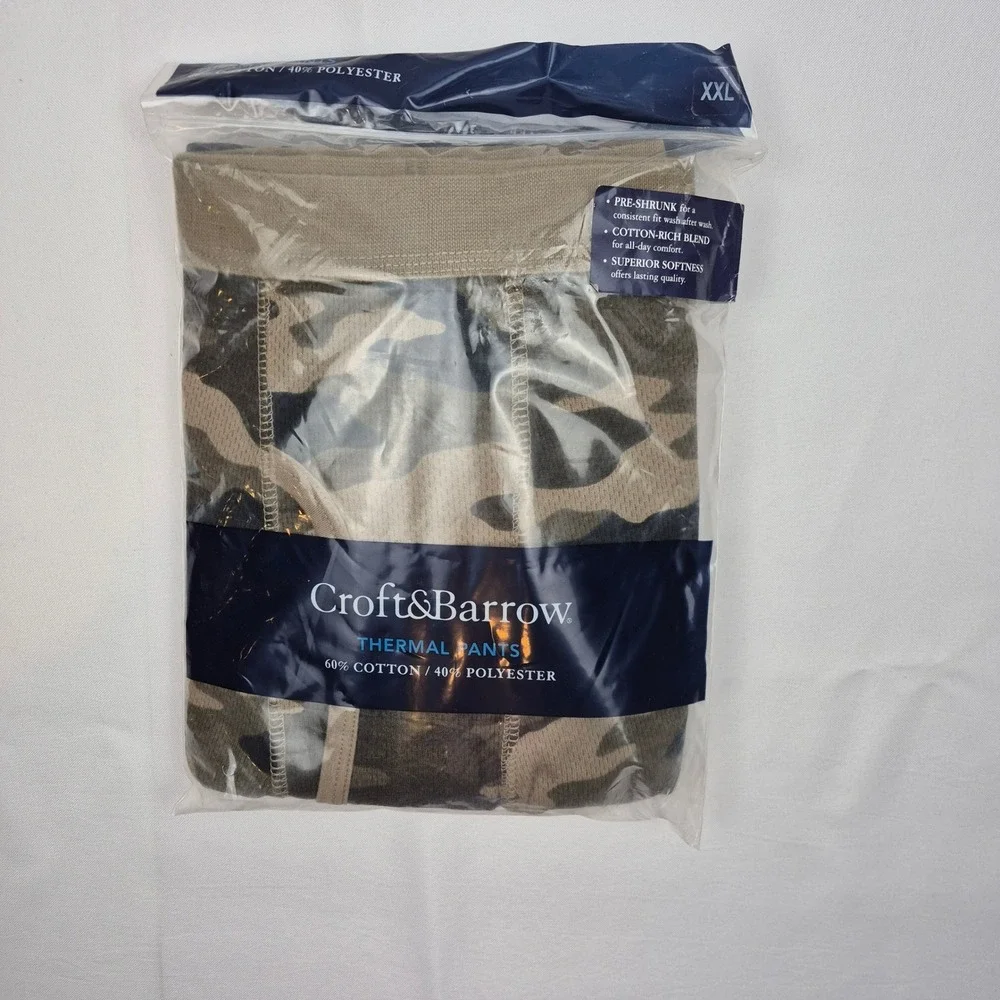 Croft & Barrow Thermal Pants XXL Camo Cotton Blend Long Johns‎ Base Layer NWT